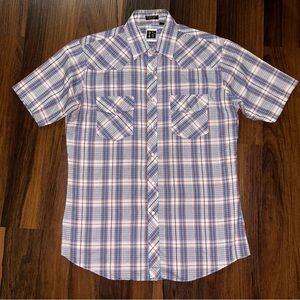 Holt Western Men's Pearl Snap Shirt M Blue Plaid Rodeo Cowboy Rancher Vintage